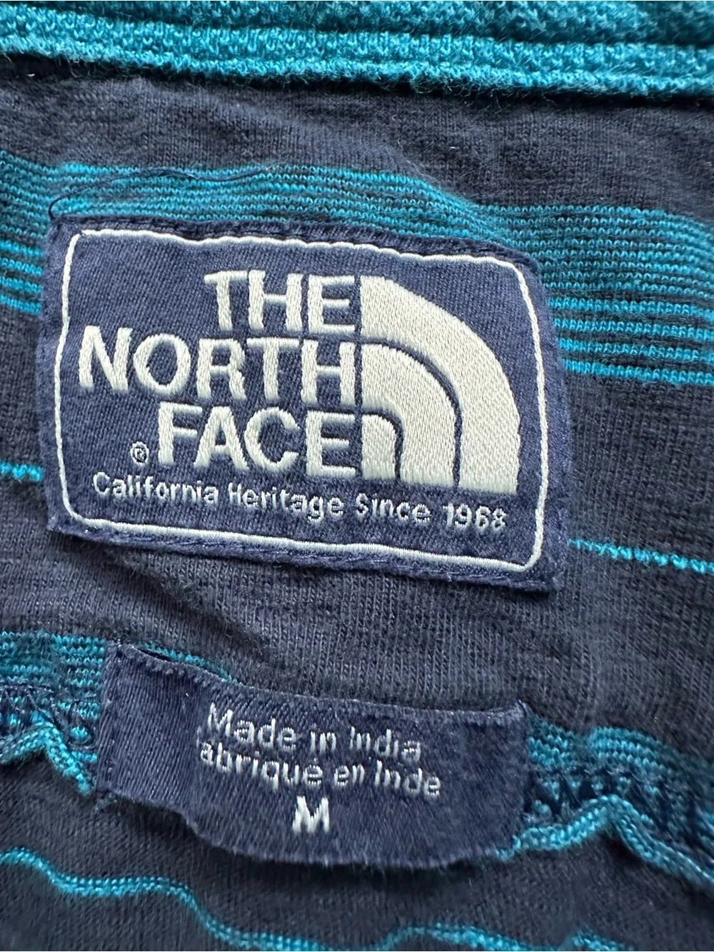 Vintage The North Face Striped Navy and Teal Polo
